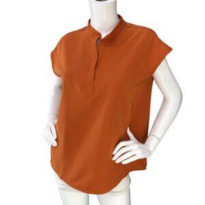 FIGS Top Womens XS Rafaela Mandarin Collar Cap Sleeve Rust Orange Pockets Tech